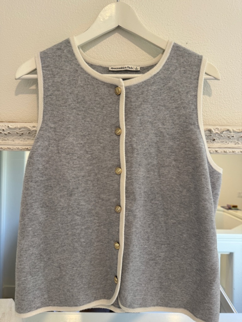 Abercrombie & Fitch Light Gray Knit Cardigan with Cream Trim